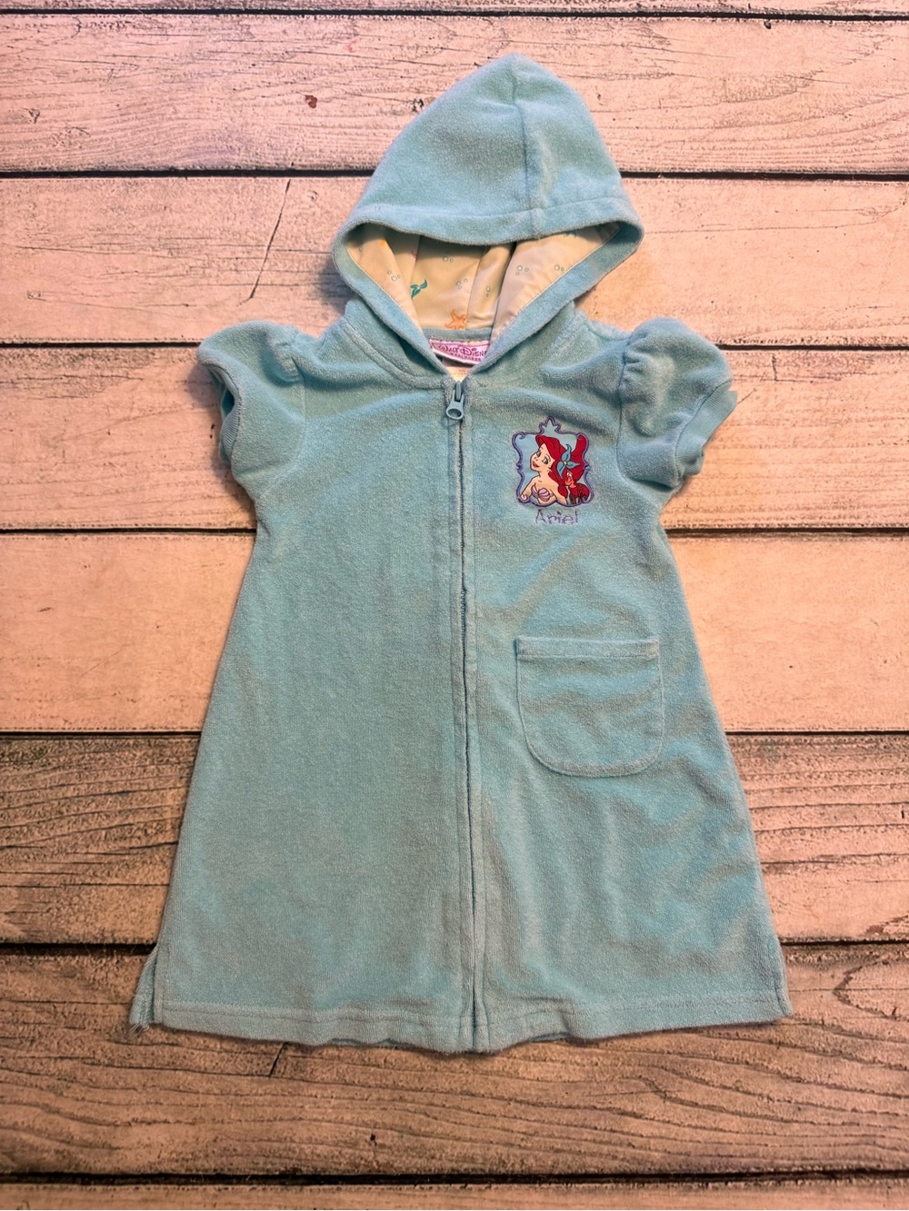 Disney store Walt Disney Ariel little mermaid teal zip swimcover hoodie dress. 2